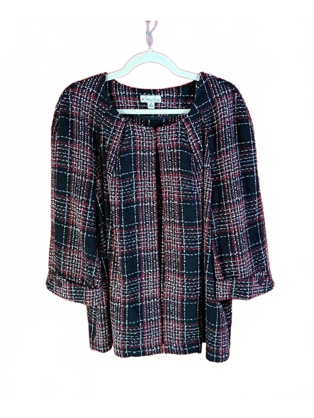 Kim Rogers Plaid Clasp-Front Top Plus Size 1X